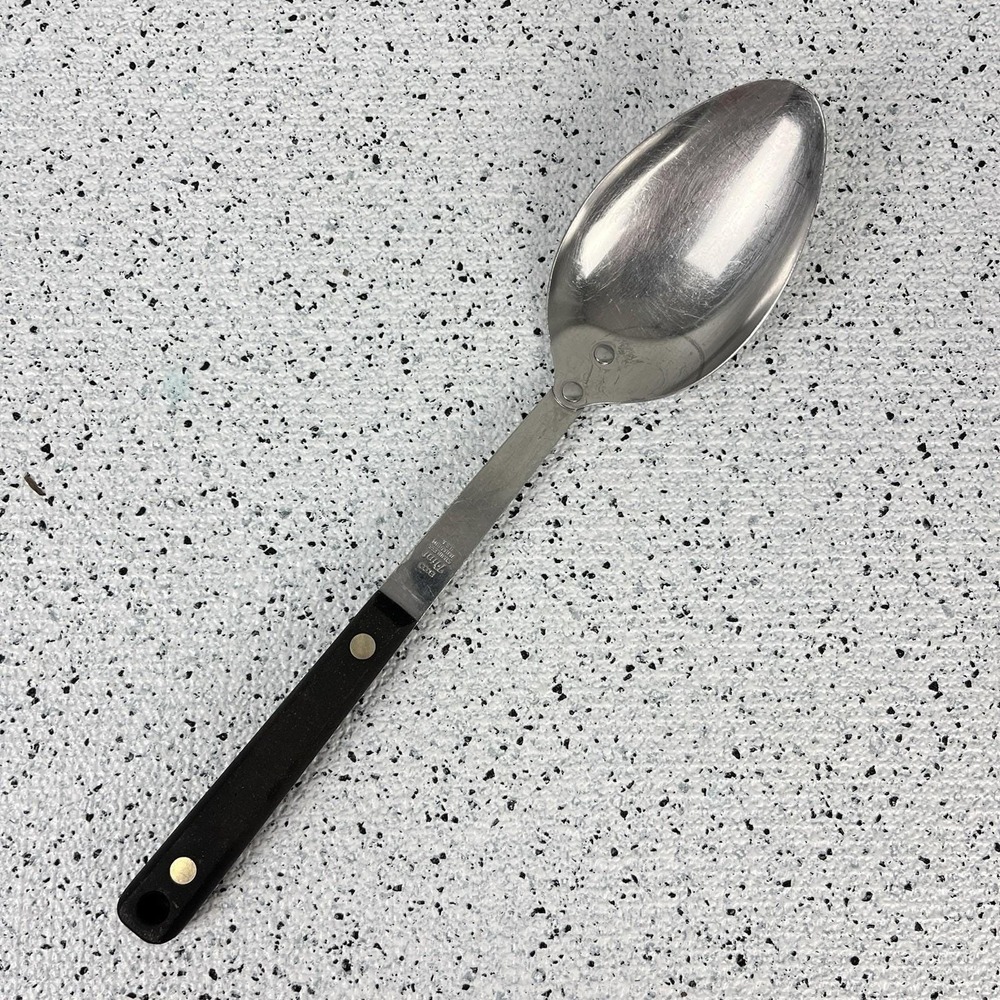 Vintage Ekco Flint Serving Spoon Stainless Steel Black Handle USA 11.5"